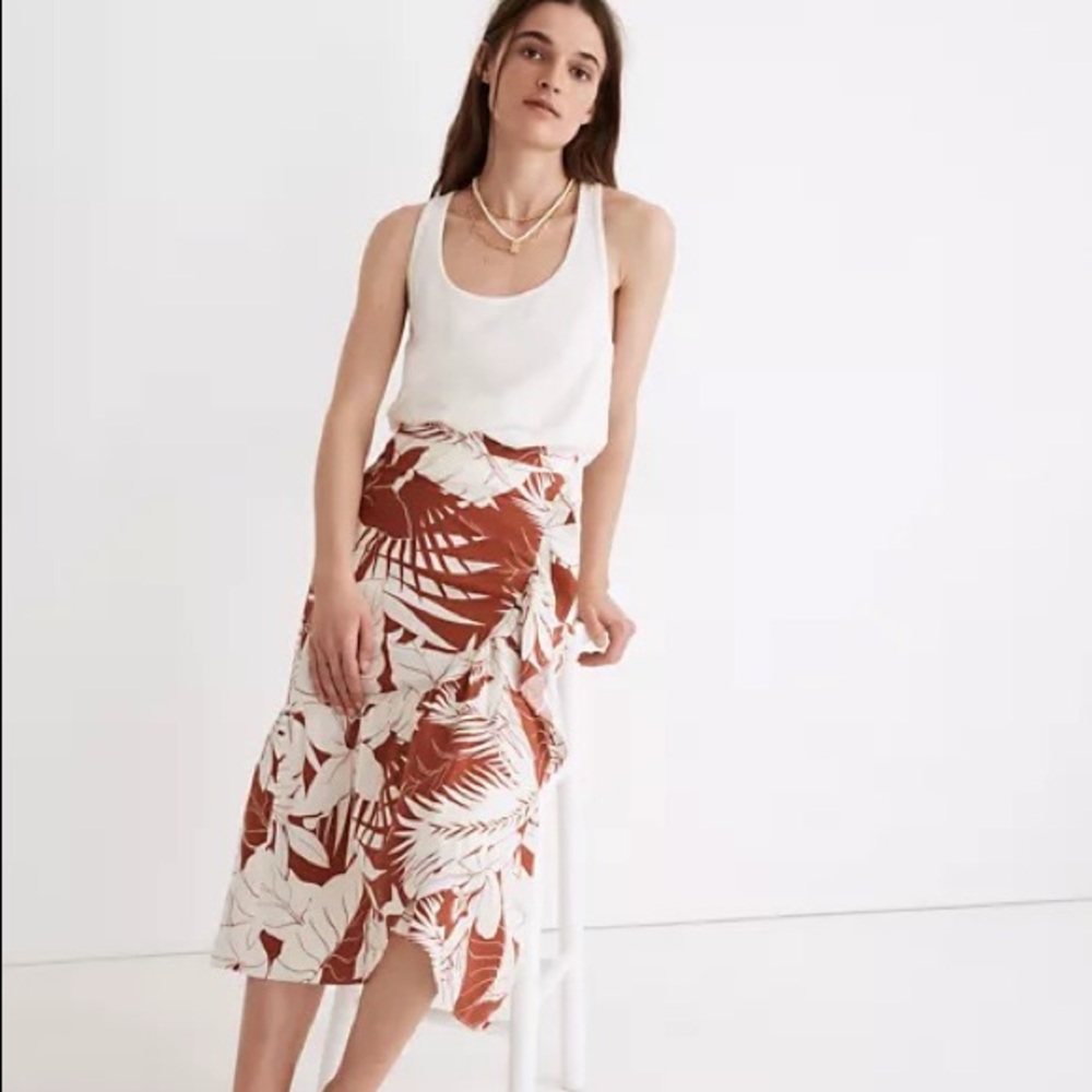 Madewell Linen-Blend Ruffle-Wrap Midi Skirt in Tropical Vacation